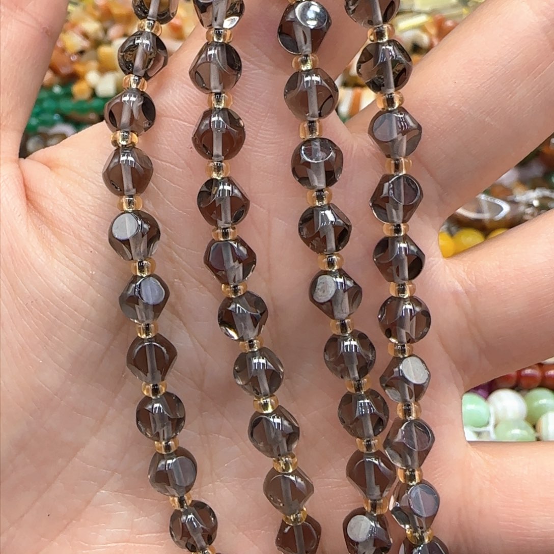 玛瑙/玉髓珠宝半成品未镶嵌天然茶晶魔方一条卡6