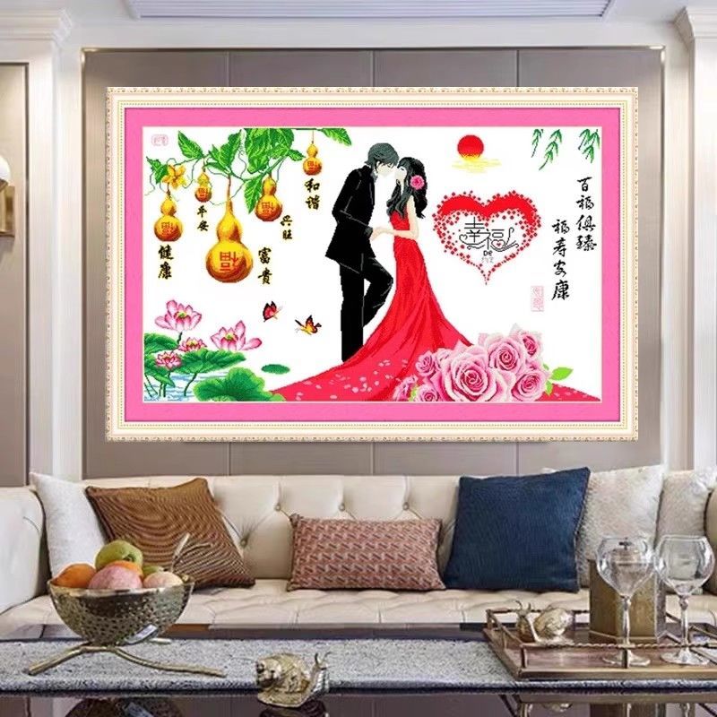 1.14中纯手工绣好十字绣成品幸福约定五福临门客厅挂画