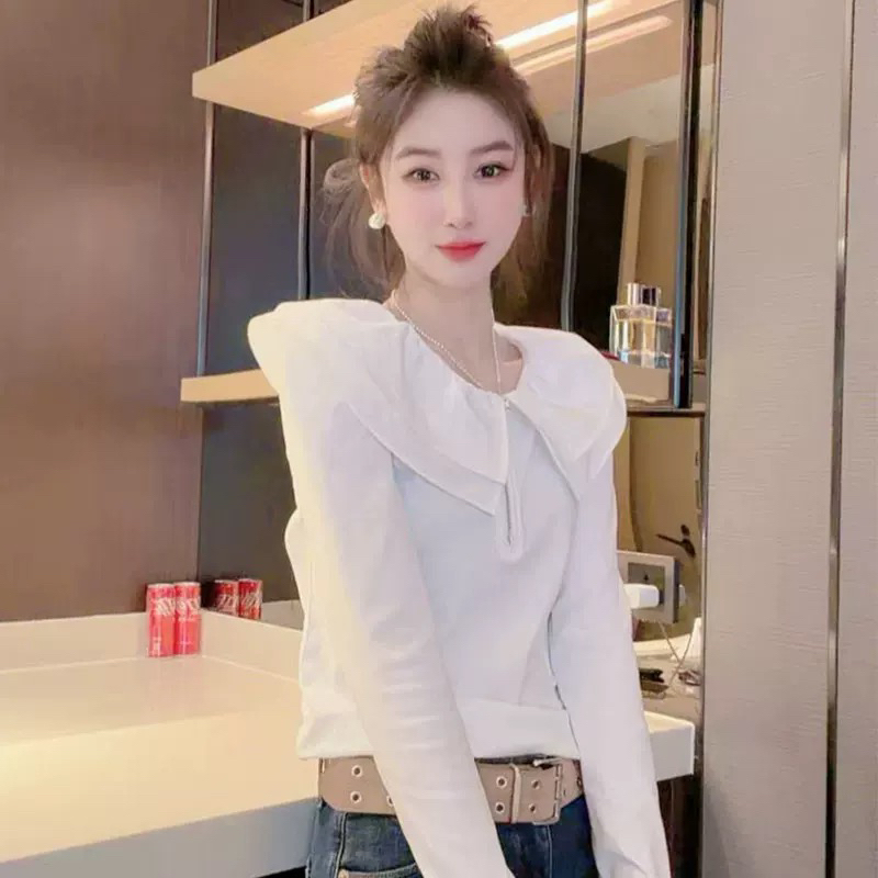 9311拼接半拉链荷叶边娃娃领