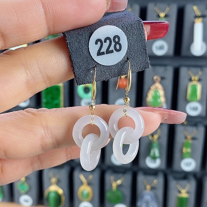 和田玉耳饰18K金镶嵌