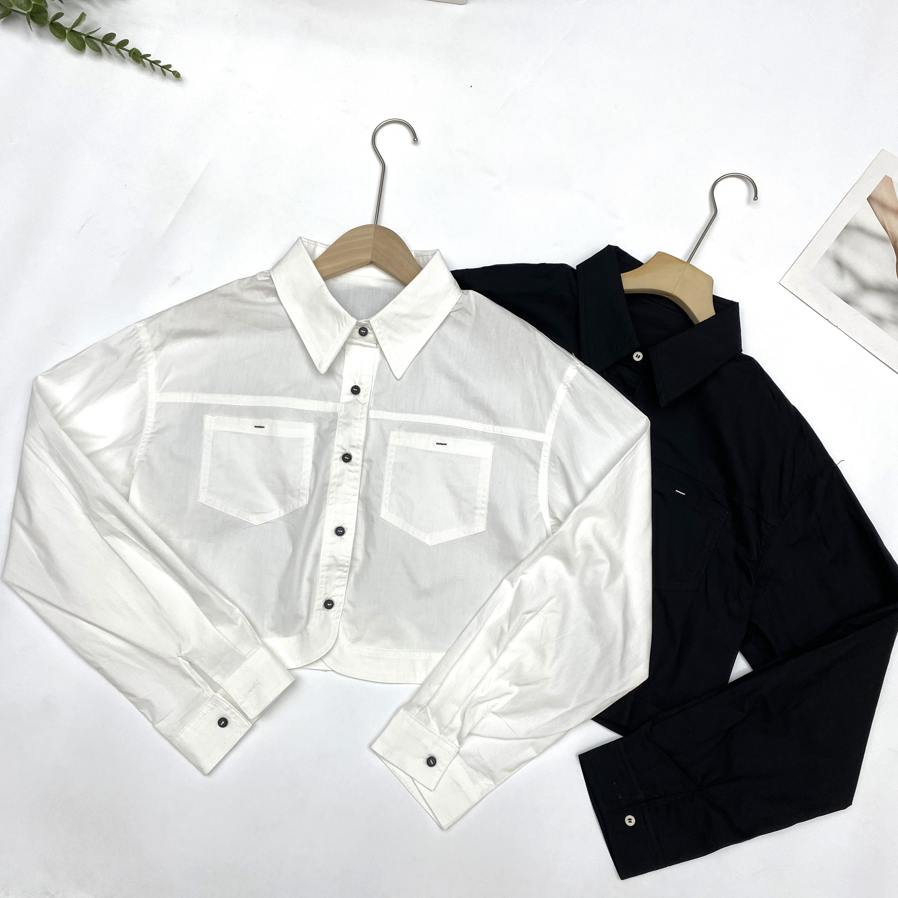 法式小众设计感纯色简约衬衫春秋季女短款百搭时尚洋气上衣W9823