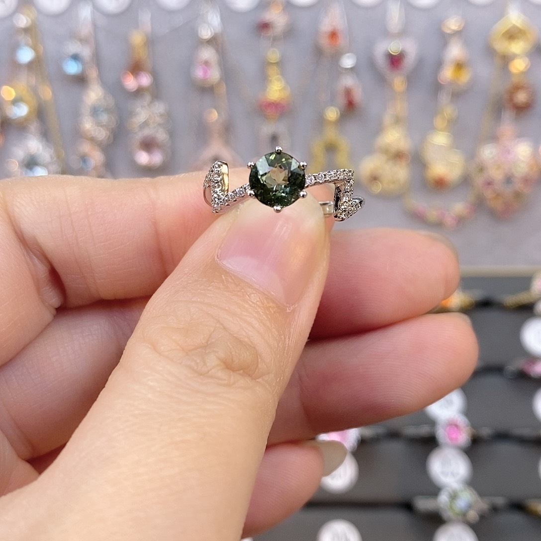 碧玺戒指银S925镶嵌绿碧玺