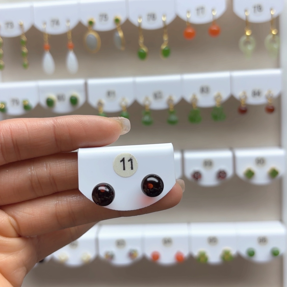 琥珀耳饰18K金镶嵌血珀