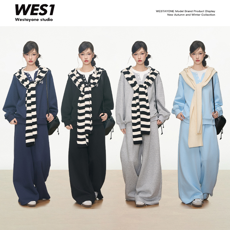 7.20 新品 WESTAYONE 休闲运动灰色卫衣套装女韩系通勤百搭高级感