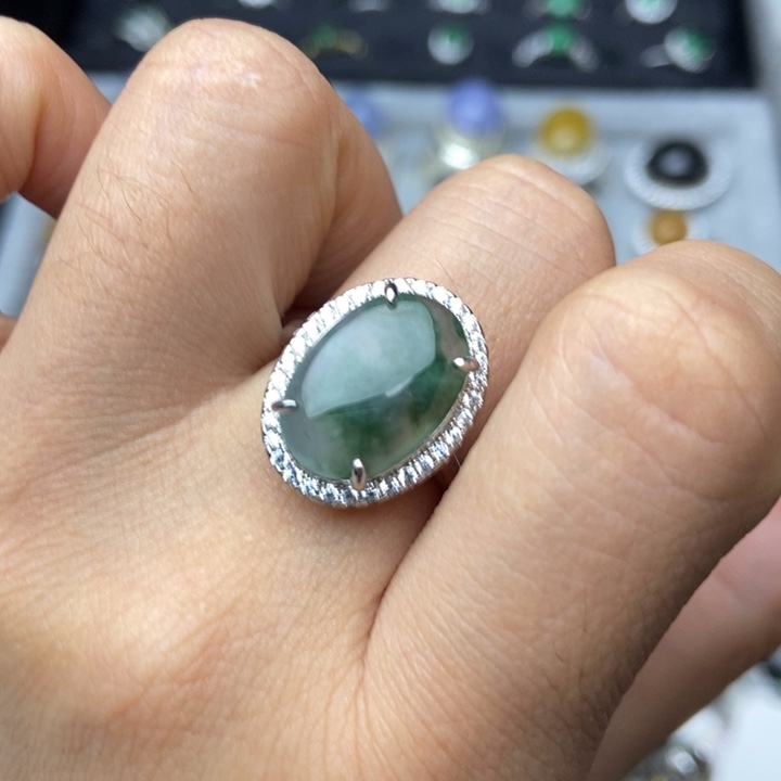 翡翠戒指银S925镶嵌戒指