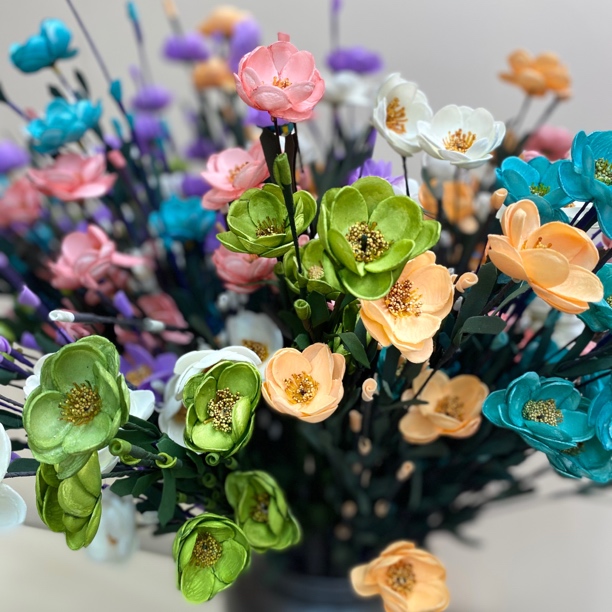 仿真花摆件山茶花摆件皮艺小花卧室客厅摆件