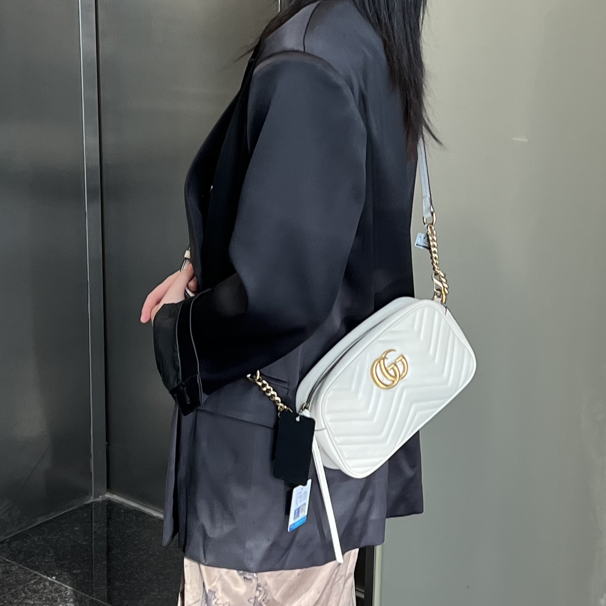 99新 GUCCI/古驰 gucci马蒙白色相机单肩包/13538455