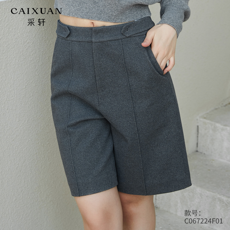 成人常规高腰厚款透气五分裤短裤外穿女装阔腿西装