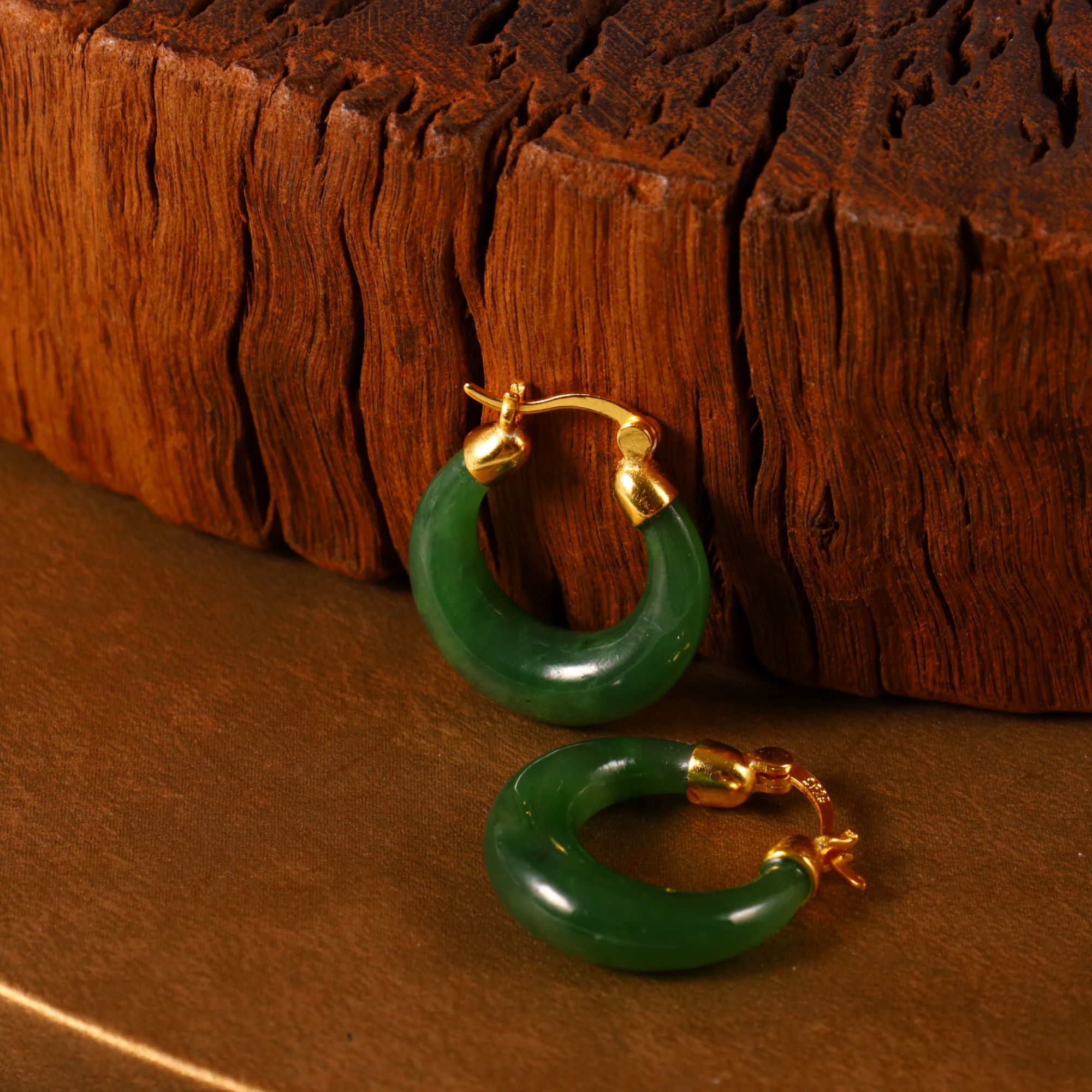 【竹灵】心如珠宝 和田碧玉耳环