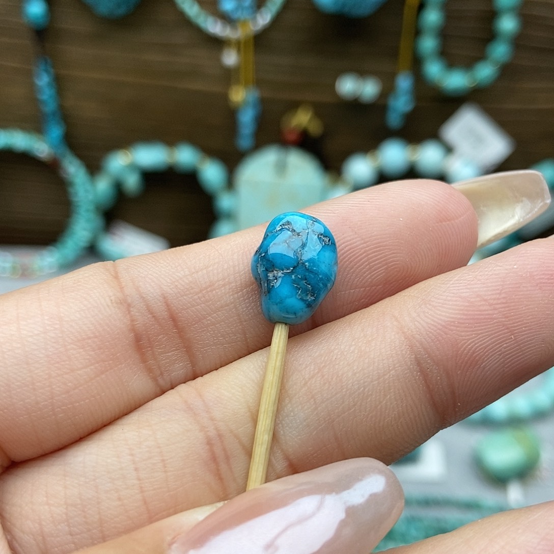 绿松石未镶嵌玉化蓝随行豆