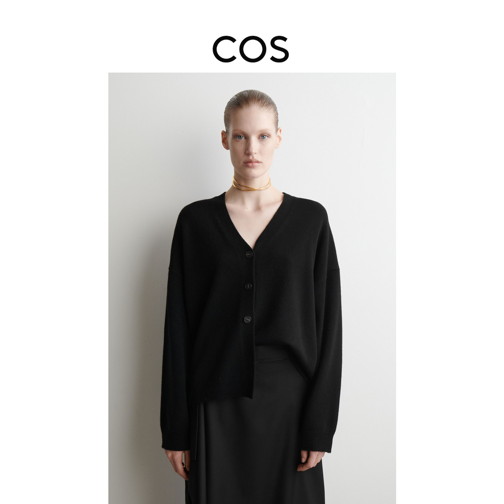 COS女装 休闲版型羊绒V领开衫黑色2025秋季新品1288388001