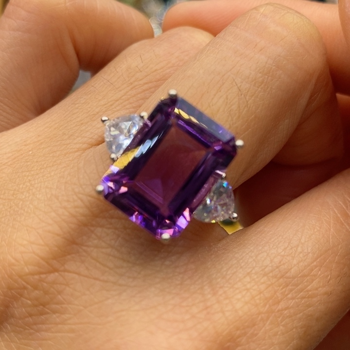 水晶戒指银S925镶嵌天然水晶戒指