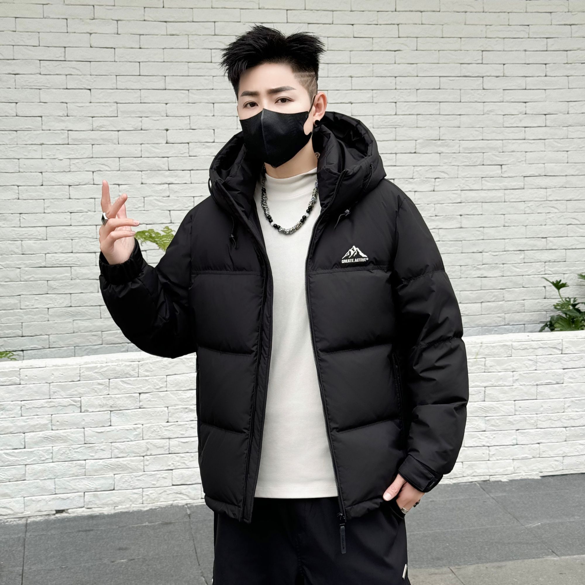 男士冬季棉服绗缝保暖短款连帽防寒服男士冬季潮流外套时尚加厚