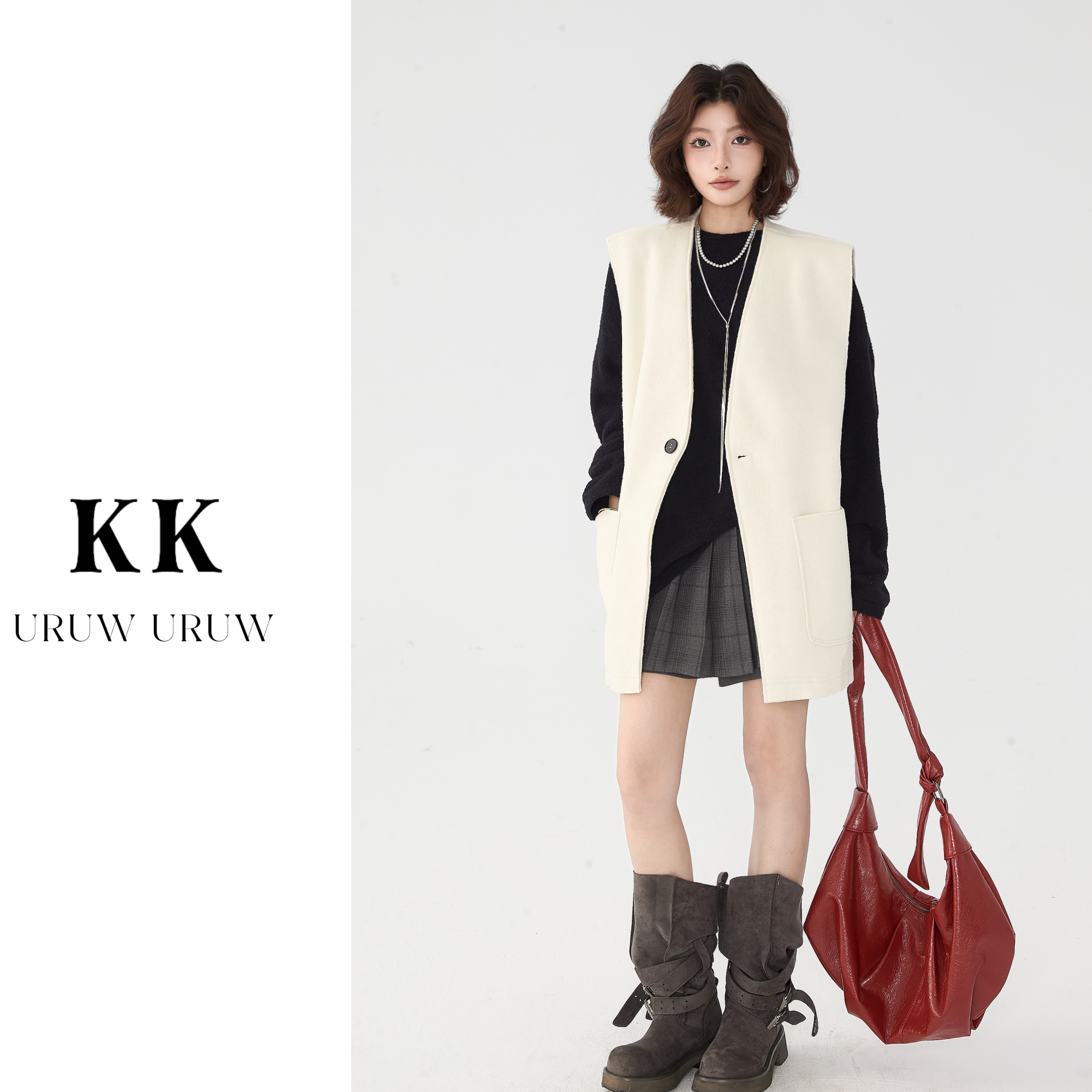 柯柯【私服马甲】 30%羊毛混纺老钱风无袖马甲KL169