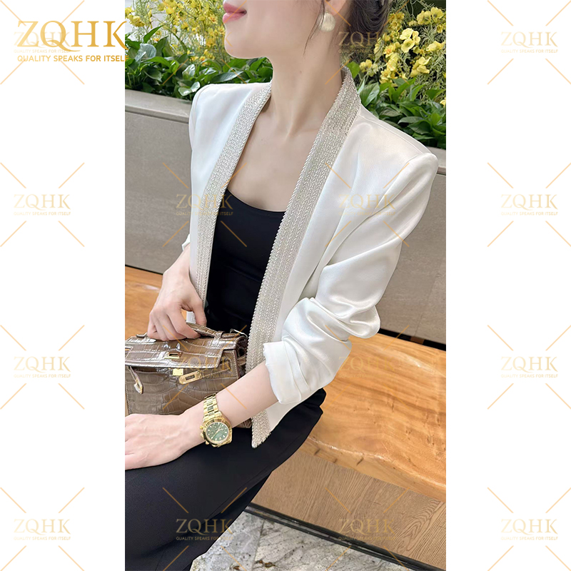 ZQHK【ZQHK】子琪品牌新款气质修身钉珠醋酸外套