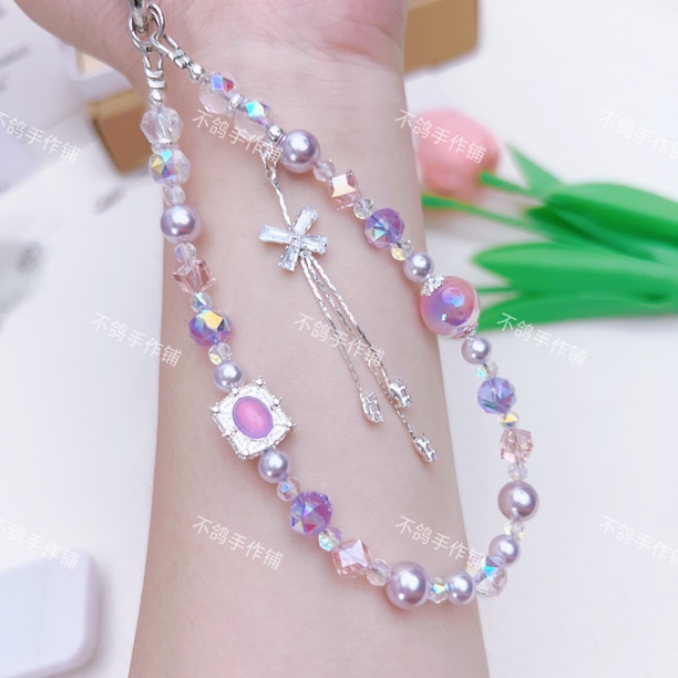仙女气质蝴蝶结流苏珍珠水晶手机链精致手提手腕挂链