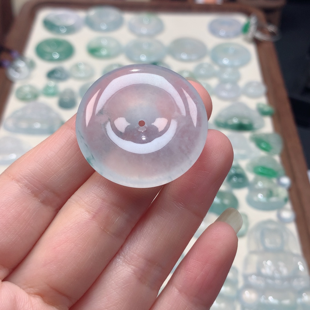 翡翠未镶嵌颈饰高冰飘花大平安扣