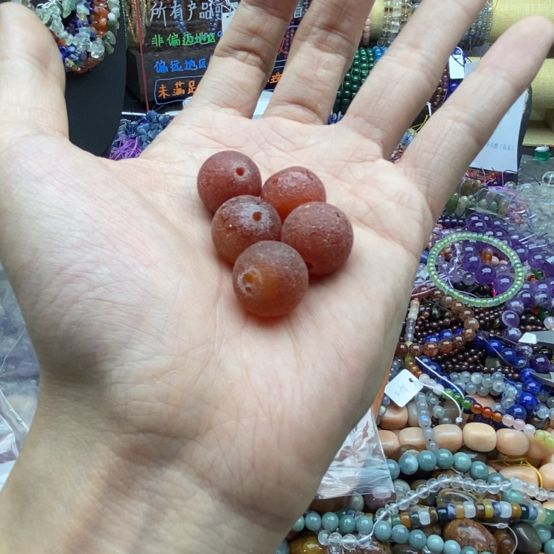 玛瑙/玉髓未镶嵌珠宝半成品五个15mm+橘皮红玛瑙圆珠