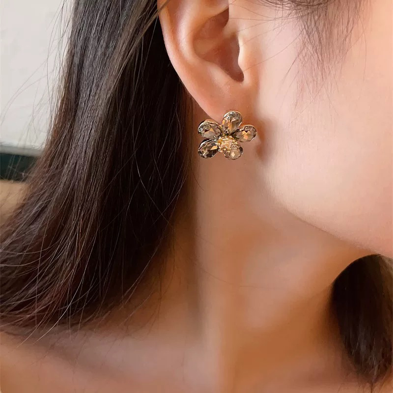 合金仿水晶耳饰 花朵复古高级感小众百搭耳饰