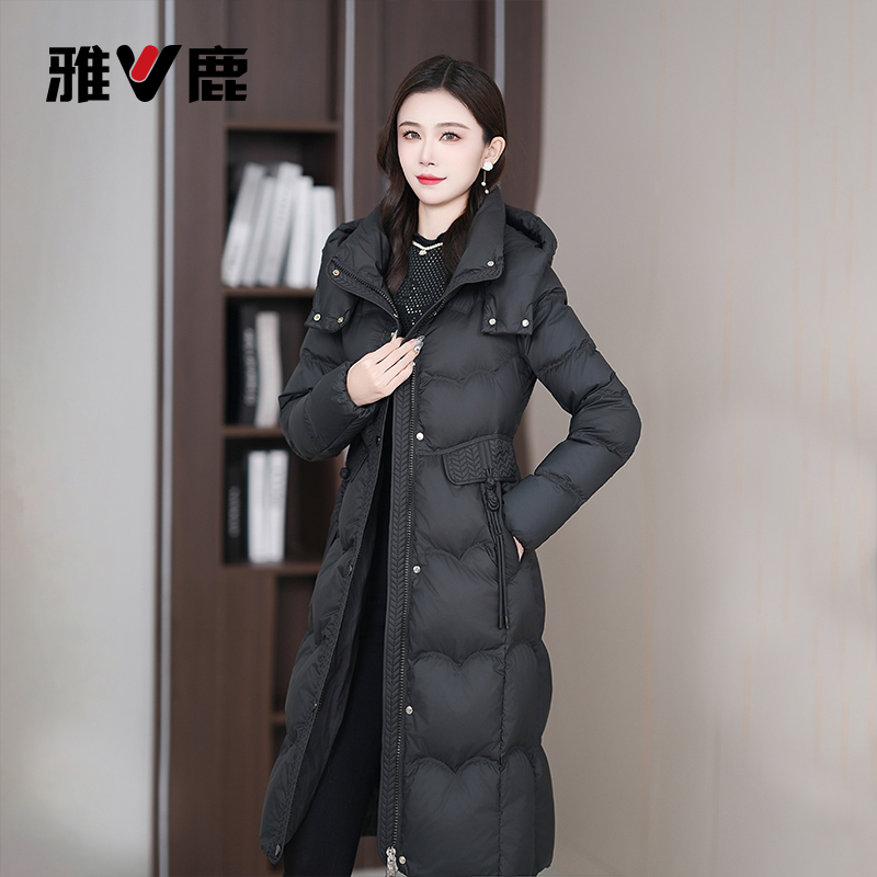 【雅鹿】新国标90白鸭绒新款时尚气质休闲减龄长款保暖女士羽绒服