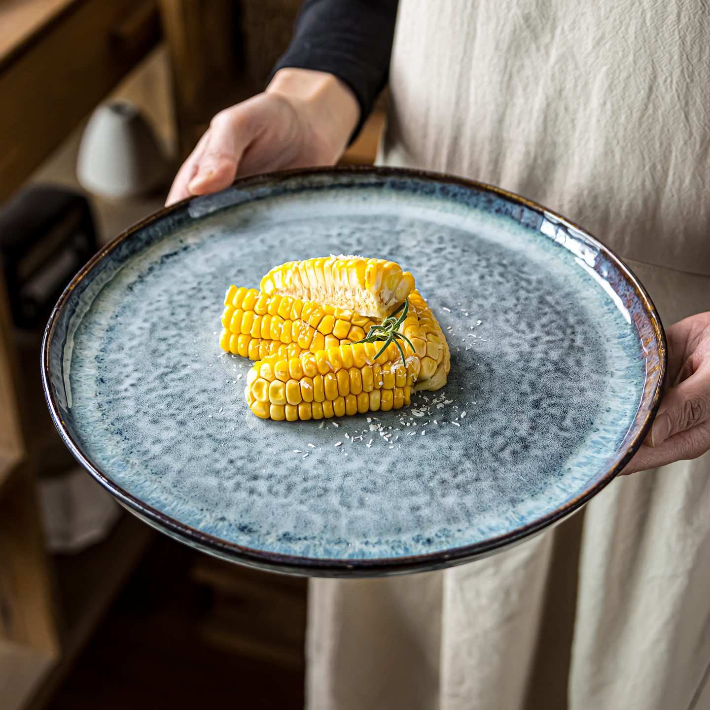 复古陶瓷大盘家用实用盘子菜盘西餐摆盘窑变盘子水果盘高颜值大盘