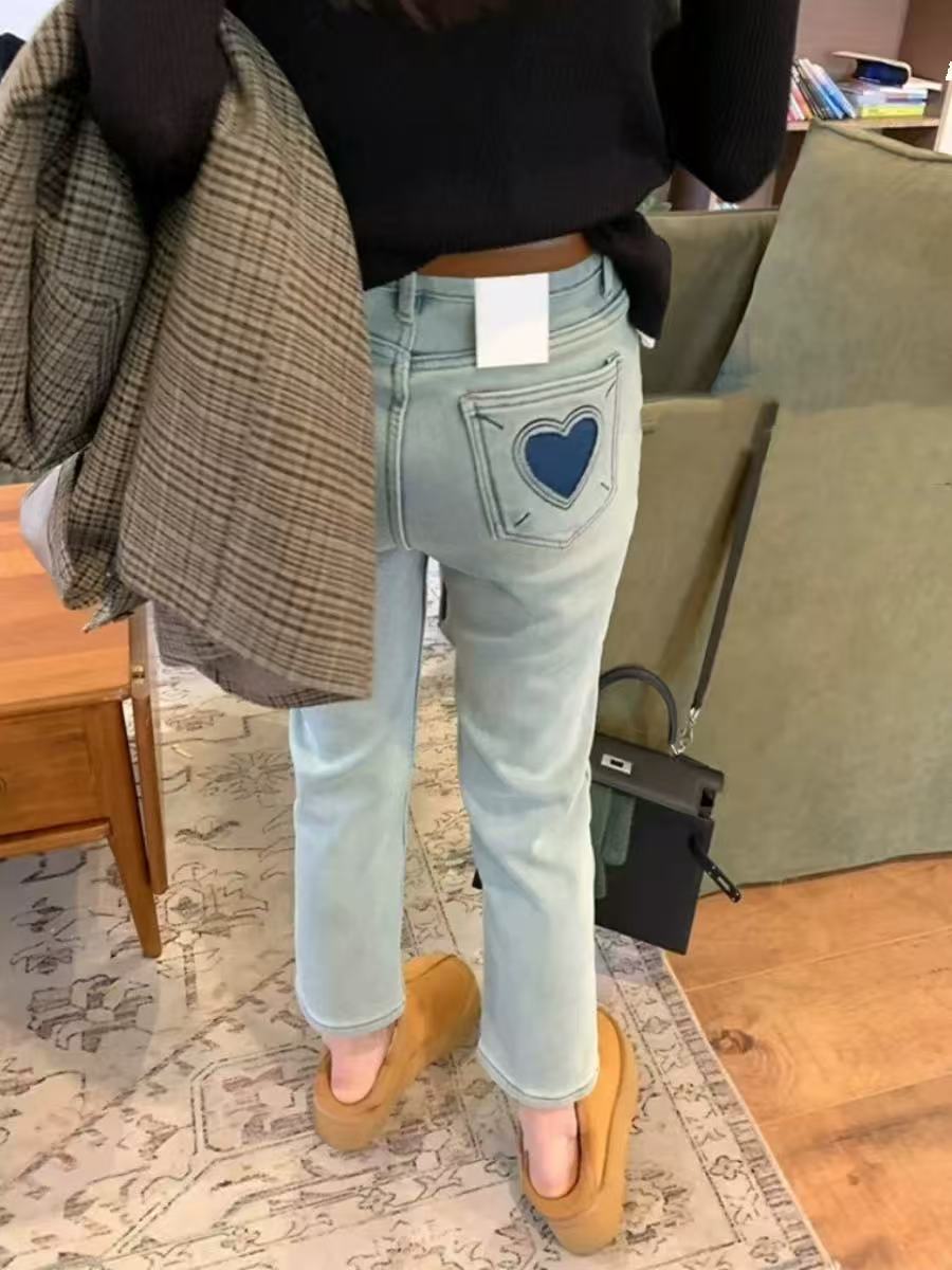 胖胖家*50091爱心加绒百搭显瘦烟管裤