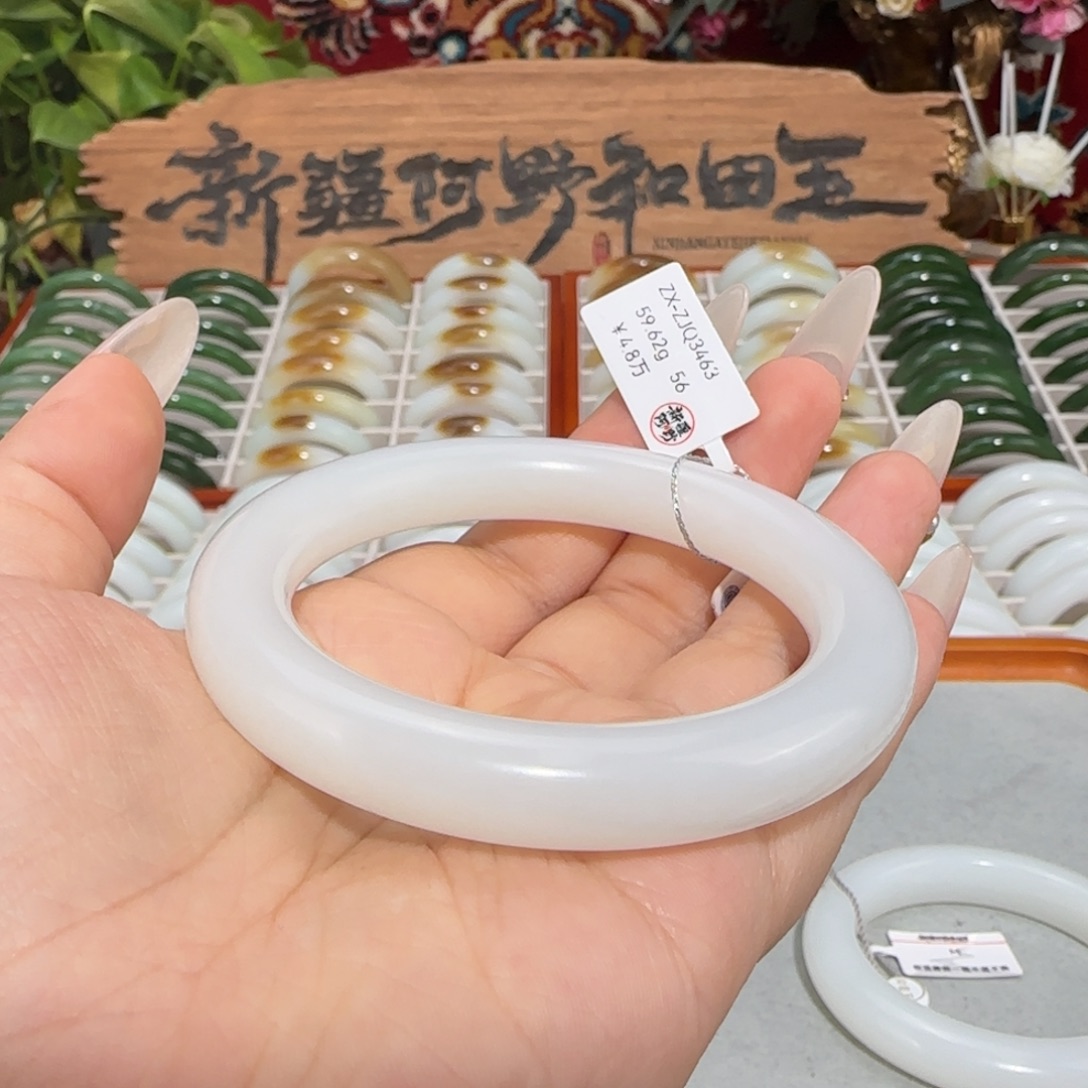 和田玉未镶嵌手镯天然新疆羊脂白玉手镯细柔光圆条条宽11+