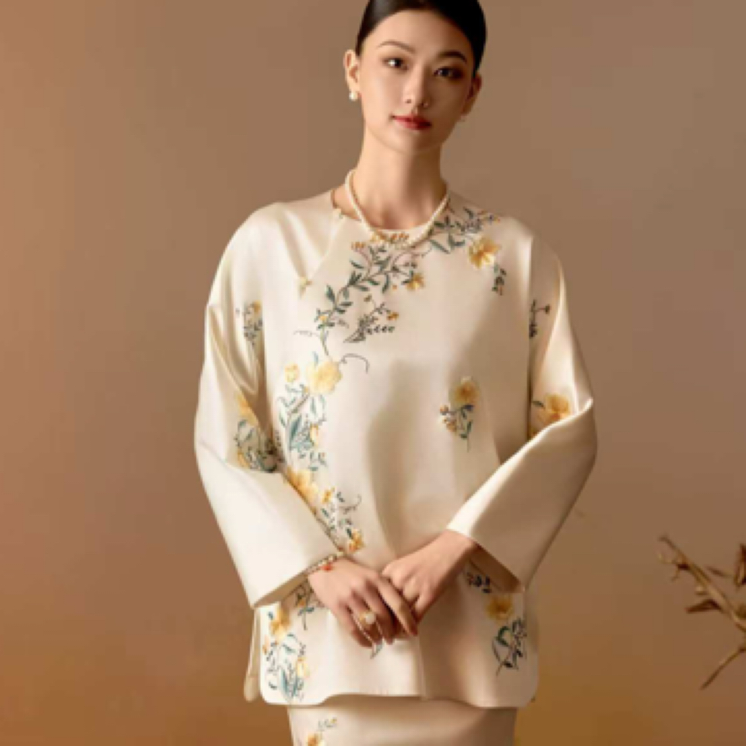 娇古苏绣工厂直销庆金枝圆领斜襟上衣格桑花气质网红时尚复古简约