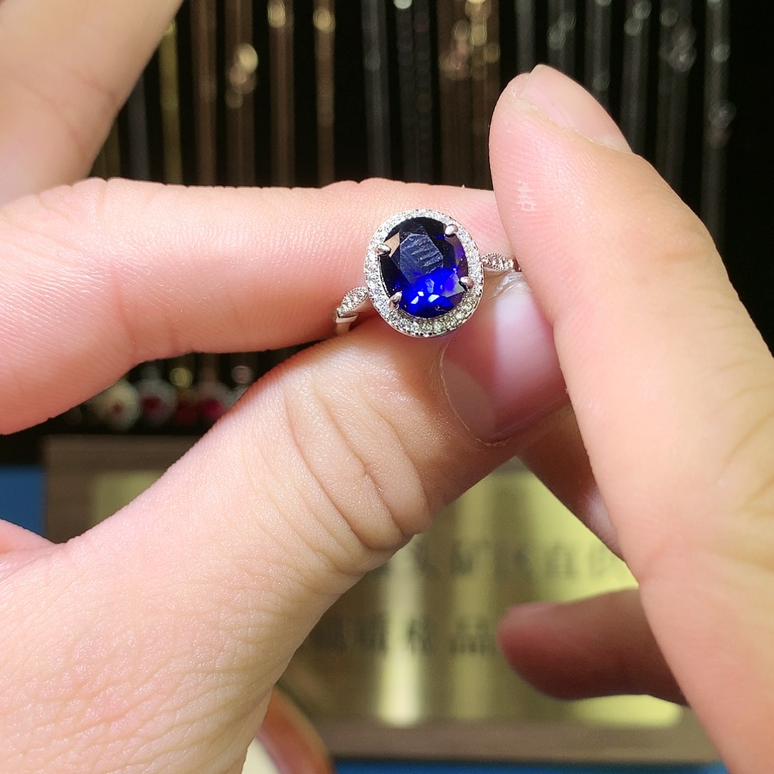 蓝宝石戒指银S925镶嵌