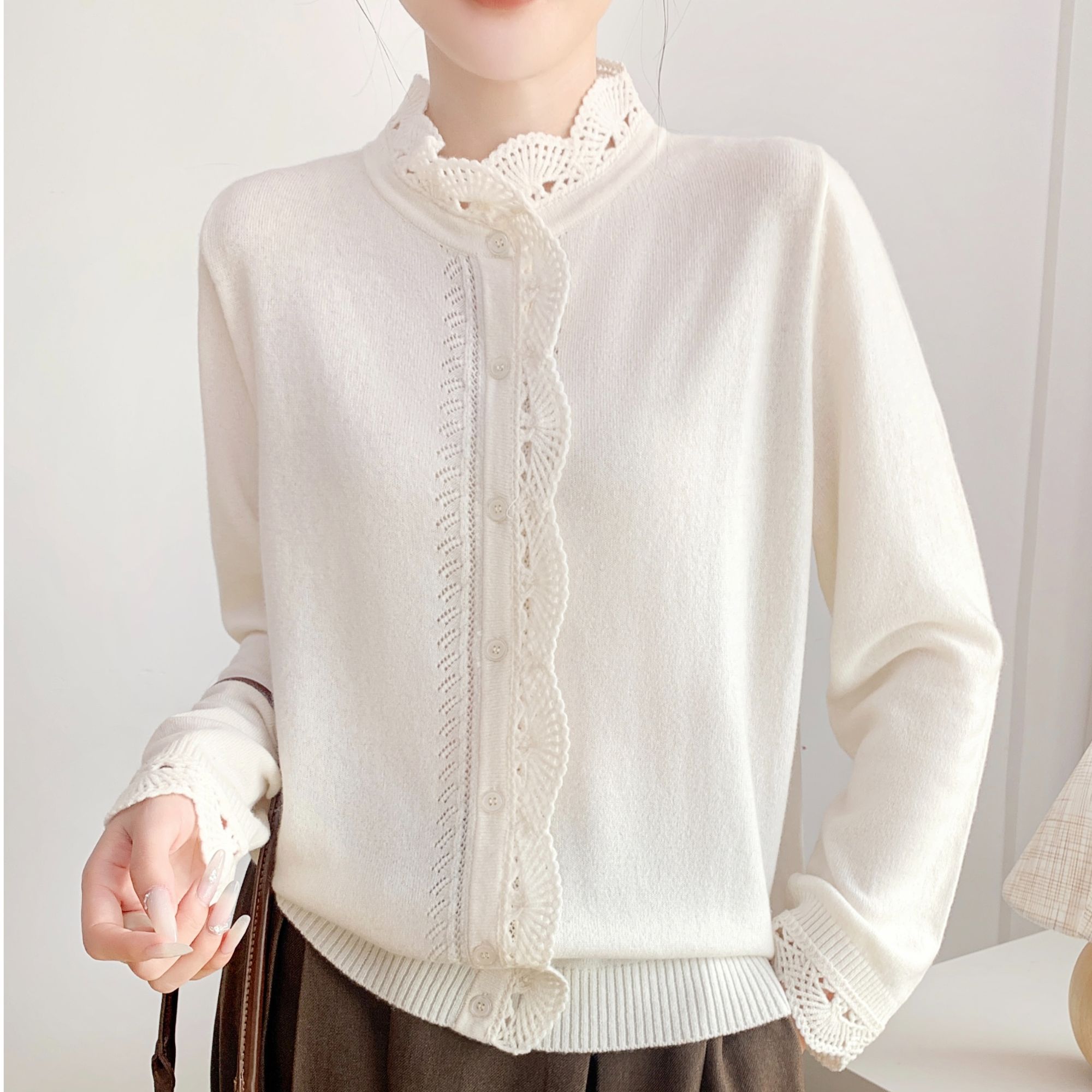 【吉岚严选】高品质重工钩花羊绒羊毛针织开衫