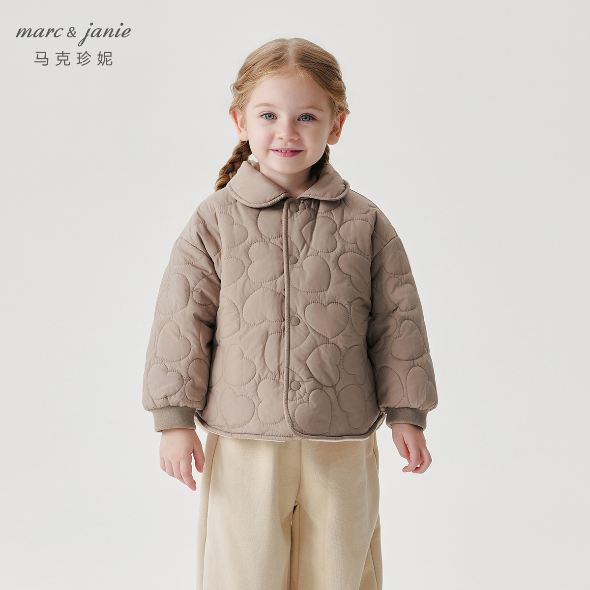 马克珍妮女童爱心绗棉暖绒外套儿童加绒棉衣宝宝秋冬新款551598
