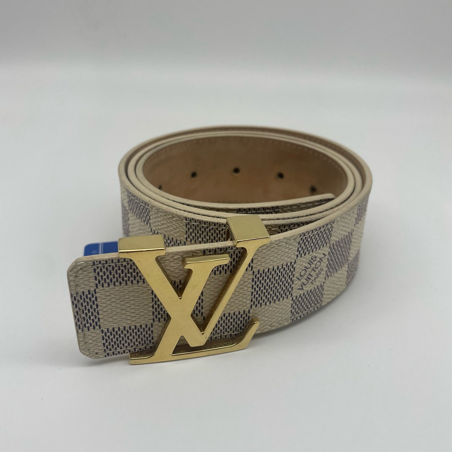 95新 LouisVuitton/路易威登 金扣白色棋盘格皮带 16469201