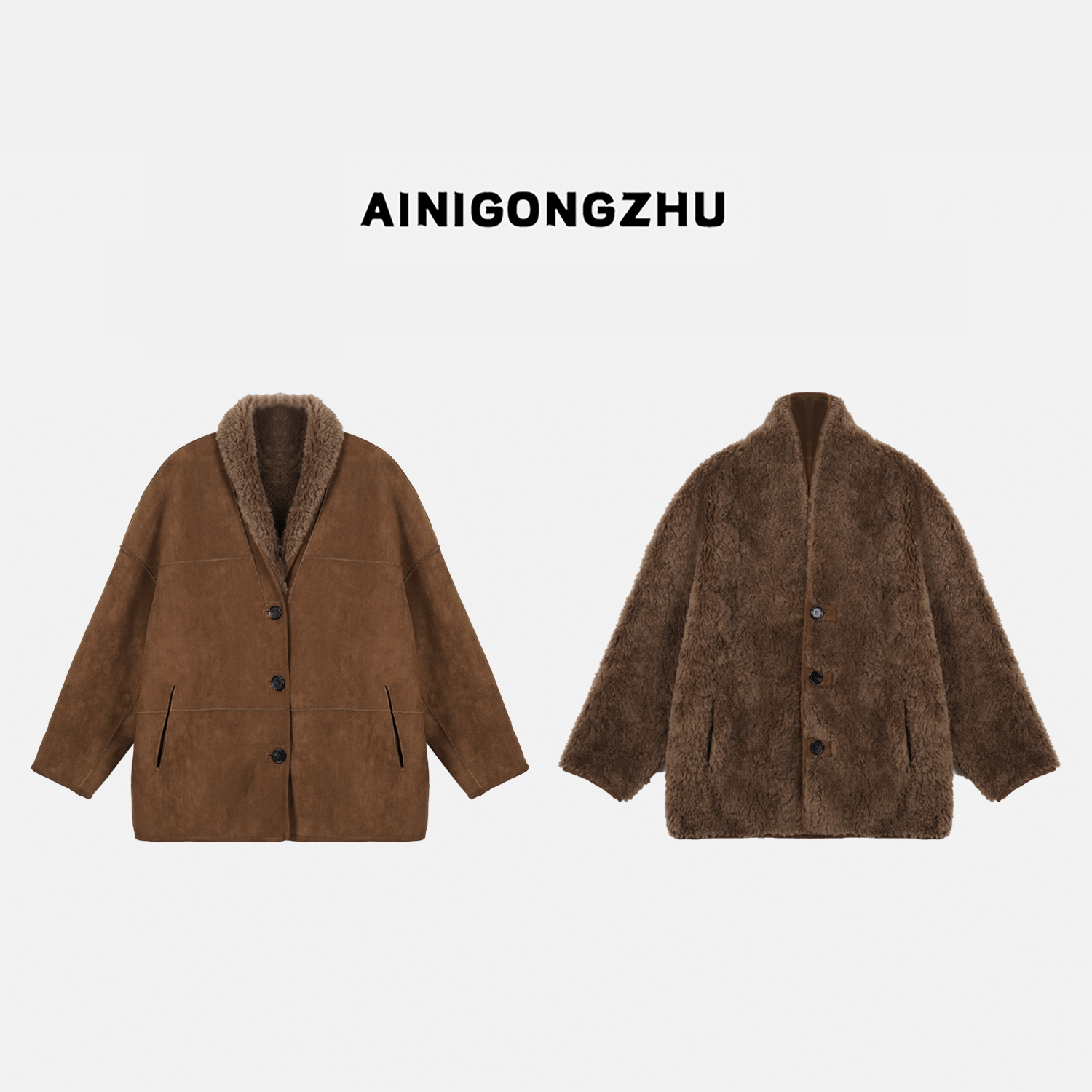 AINIGONGZHU/艾妮公主冬季新款双面穿中长款羊毛百搭外套K30111
