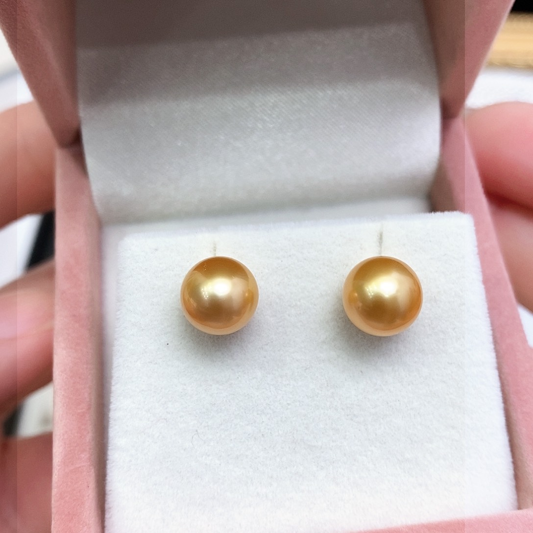 海水珍珠耳饰18K金镶嵌9mm
