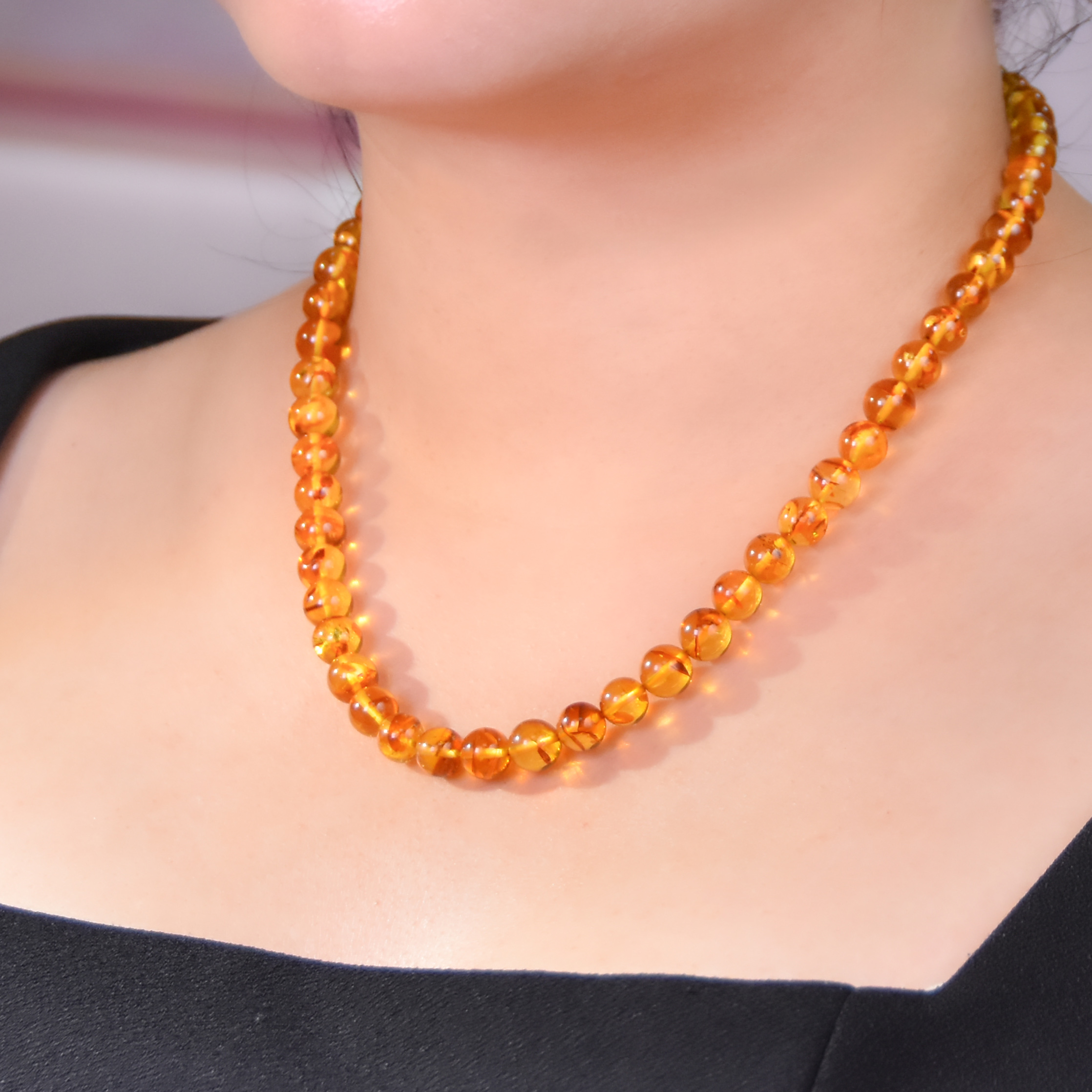 卫民珠宝-9+花珀项链俄罗斯天然琥珀妈妈链素链时尚百搭气质50CM