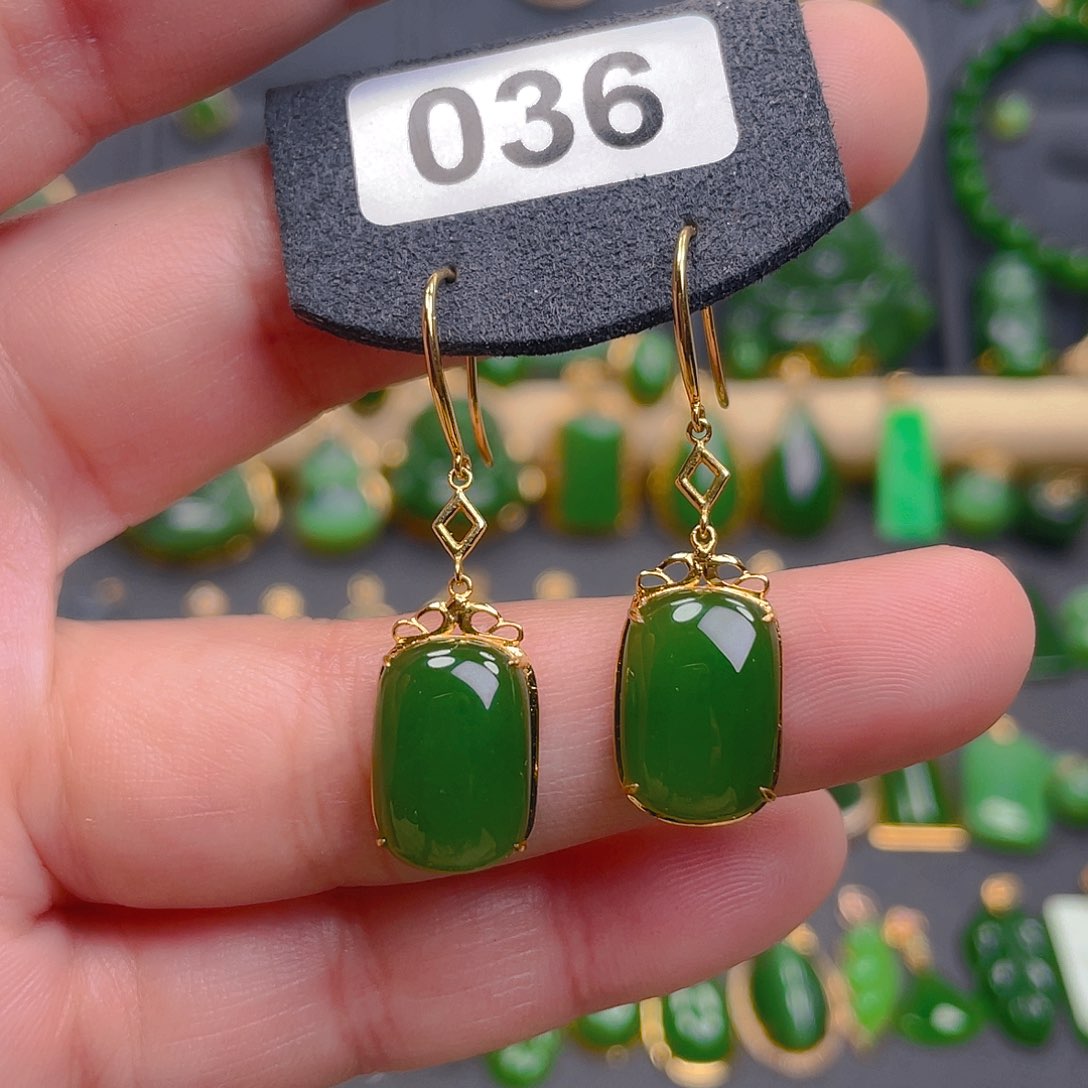 和田玉耳饰18K金镶嵌036