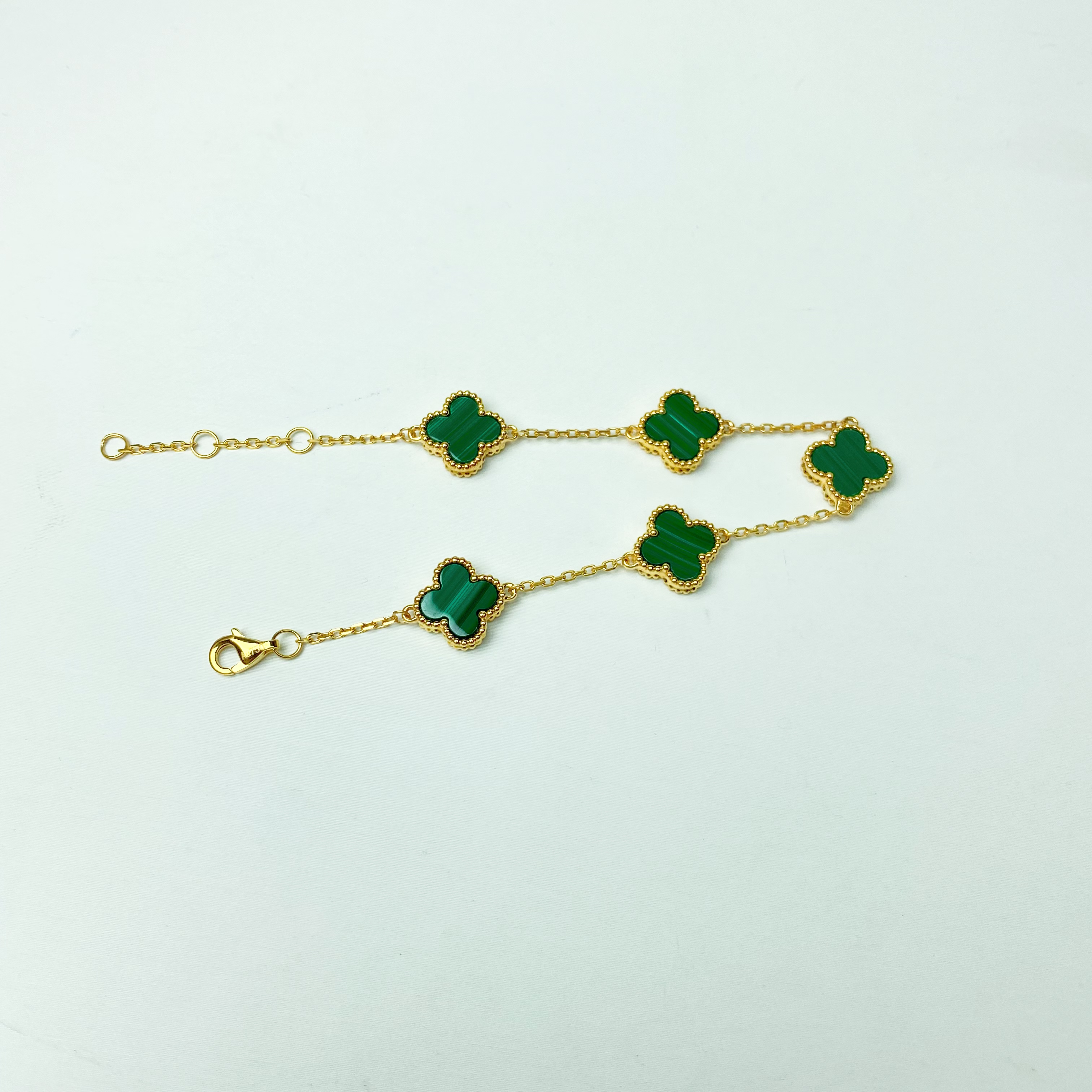 18K黄10mm孔雀石五花手链轻奢气质百搭时尚精美