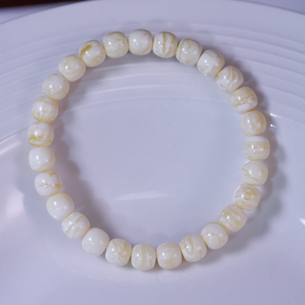 【7.5mm】俄料高桩瓷白金线虎皮纹蜜蜡老型极限弧手串文玩叠戴单圈