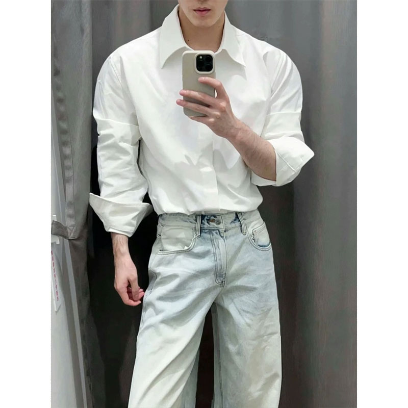 cleanfit白色长袖衬衫男春季高级感痞帅休闲衬衣轻熟风上衣