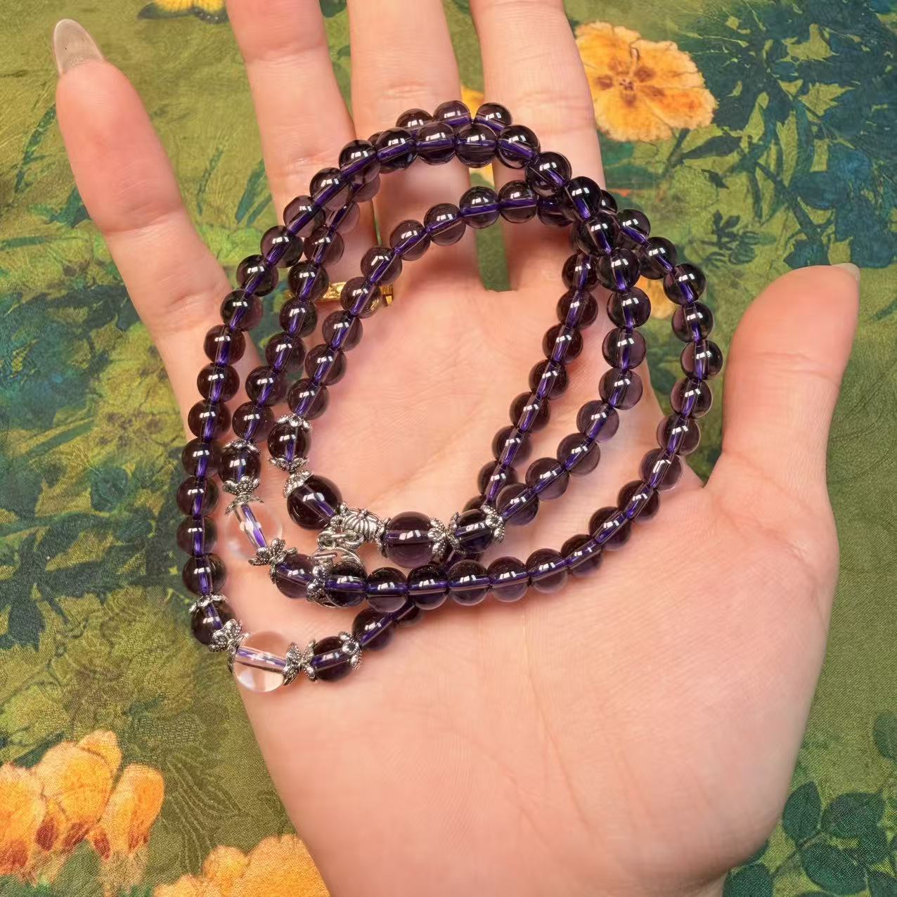 S1138-紫色琉璃多圈手串-配饰随机（无礼盒）