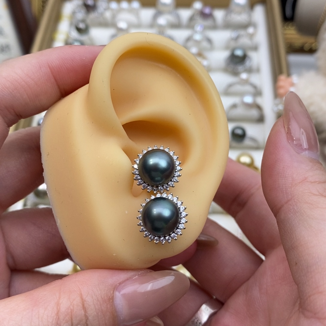 银S925镶嵌海水珍珠耳饰9-10