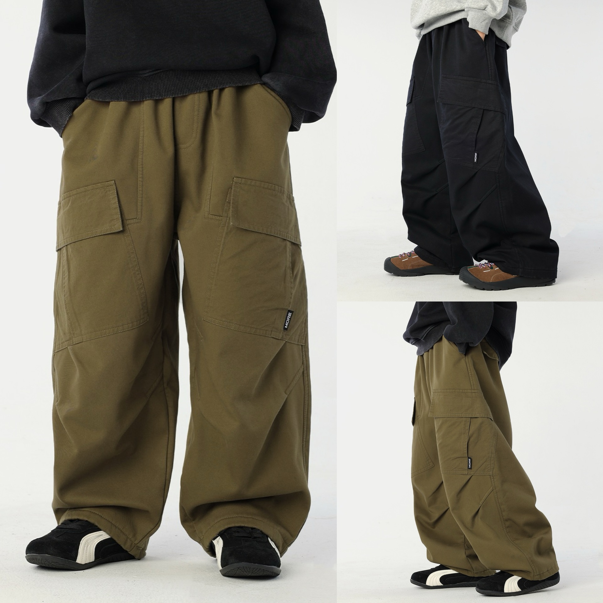 日系男童休闲裤加绒2025秋冬新款儿童大口袋裤子男宝宝工装长裤潮