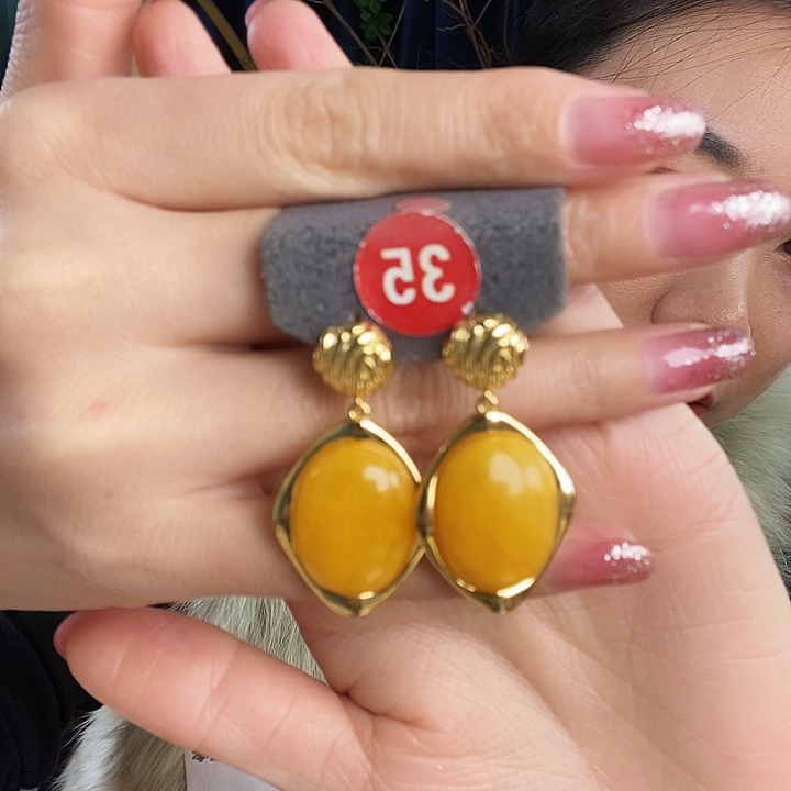 蜜蜡银S925镶嵌耳饰耳环