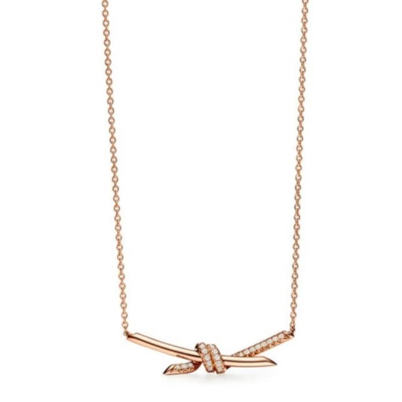 99新 Tiffany & Co./蒂芙尼  18k玫瑰金knot半钻项链