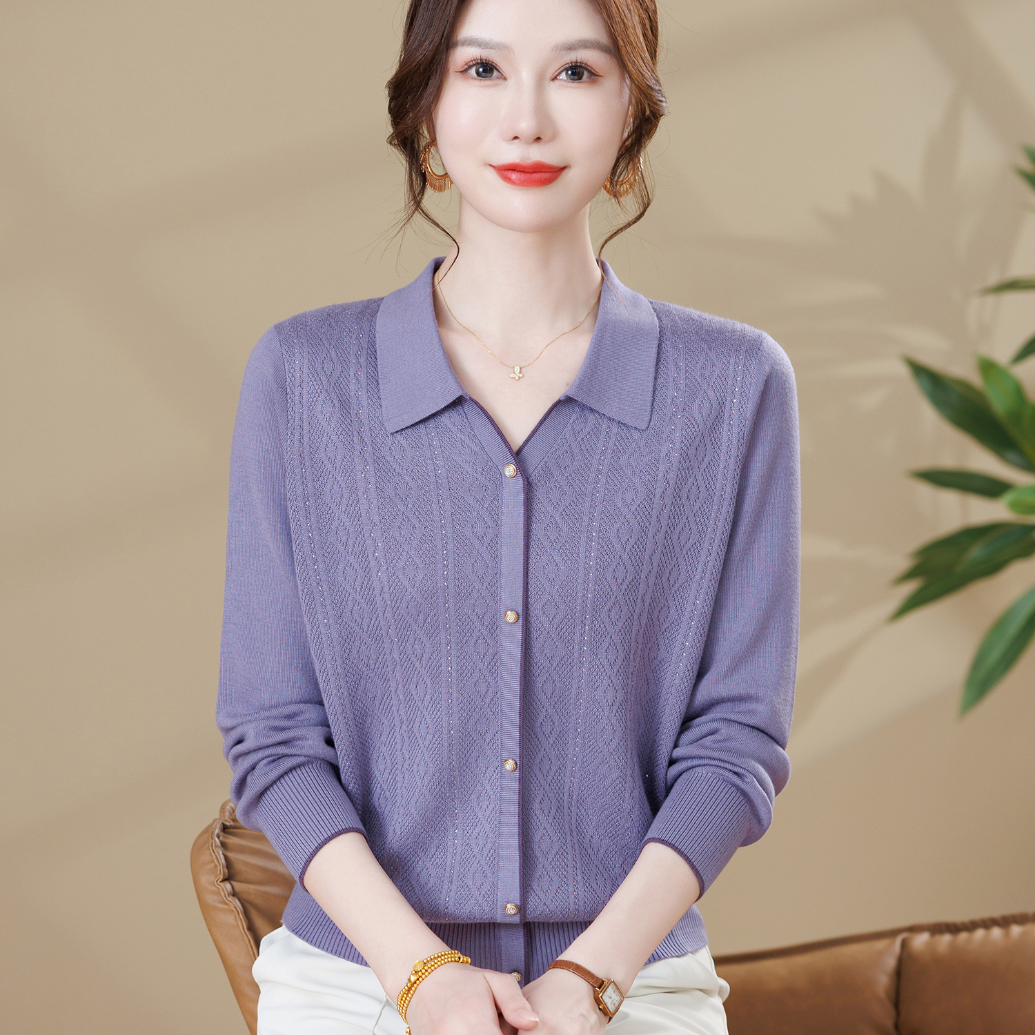 妈妈秋装洋气打底上衣2025新款毛衣中老年女装春秋季长袖针织小衫