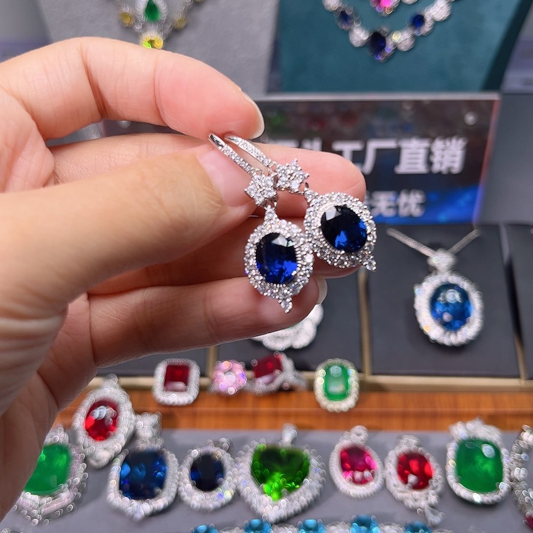 蓝宝石耳饰银S925镶嵌t z 57