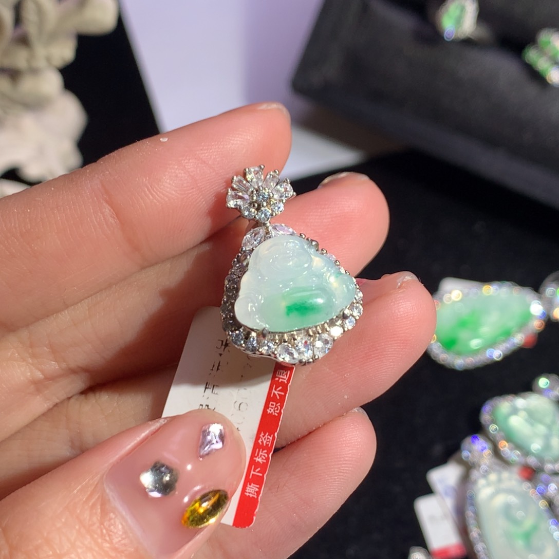 翡翠戒指银S925镶嵌天然翡翠