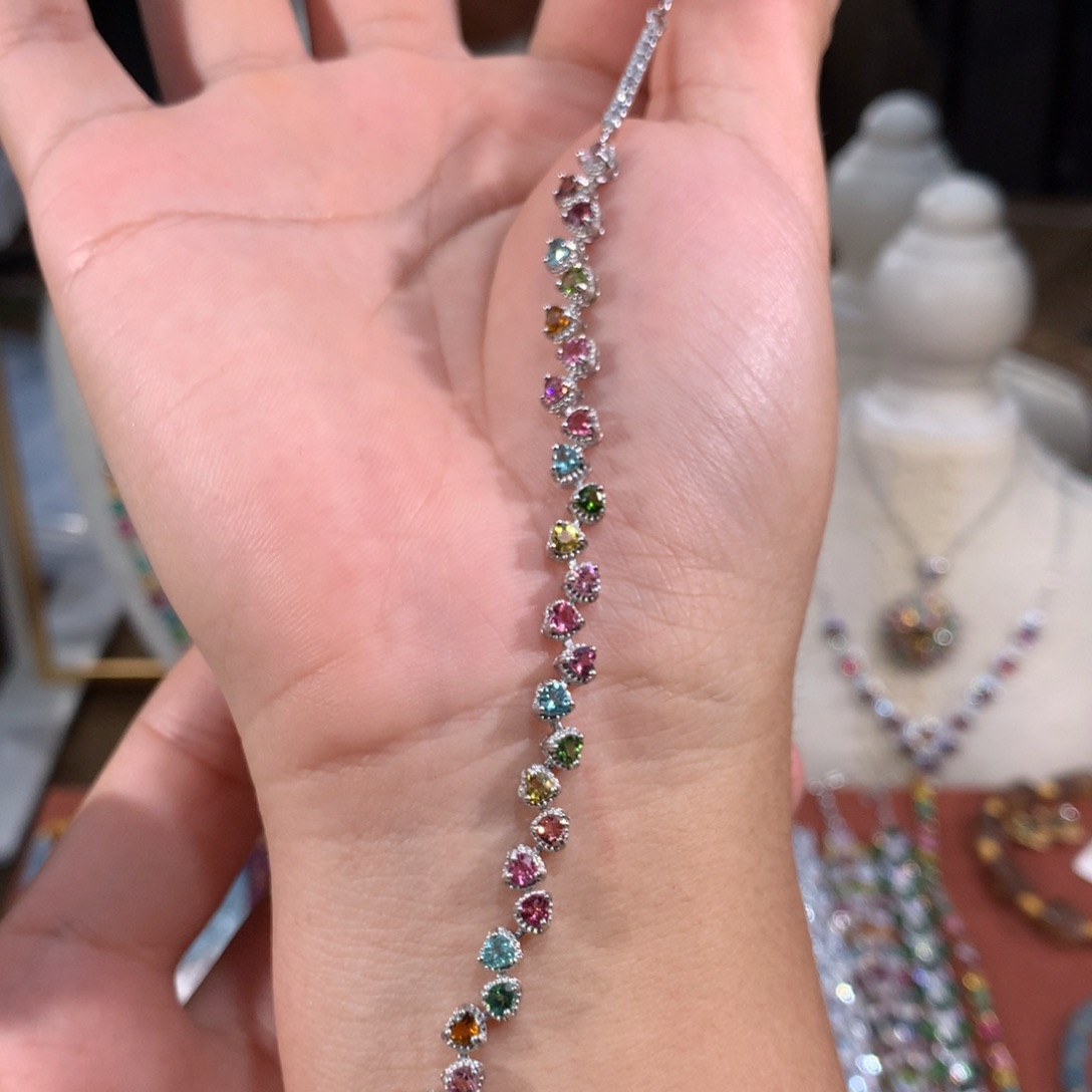 手链碧玺银S925镶嵌