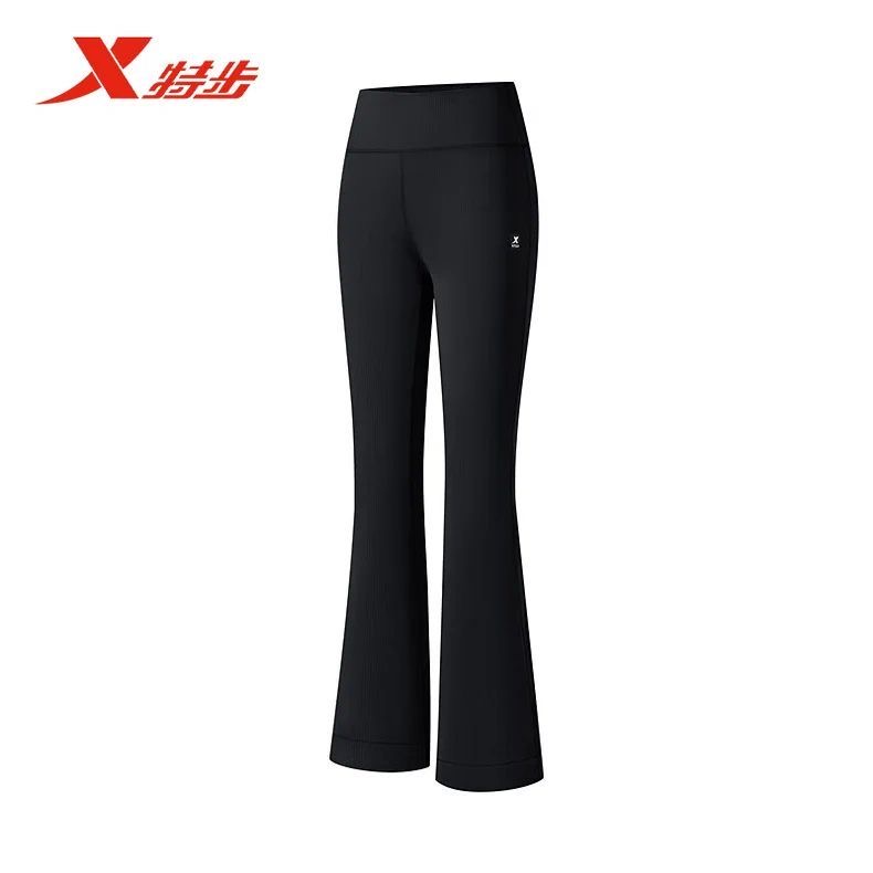 特步运动裤女黑色微喇2025春季新款休闲弹力长裤女975128630124