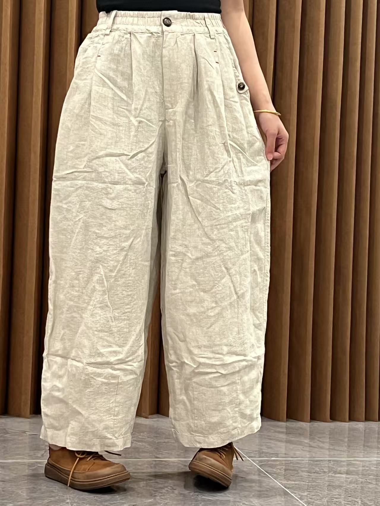 WFF-36798夏季新品纯色高端色织亚麻百搭显瘦不挑人休闲长裤女